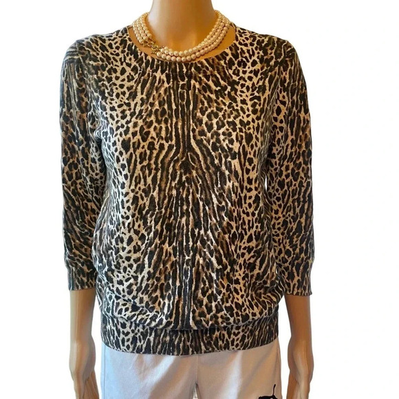 J.Crew Leopard Print Soft Casual Pullover Light Sweater Women Size M - Picture 1 of 6